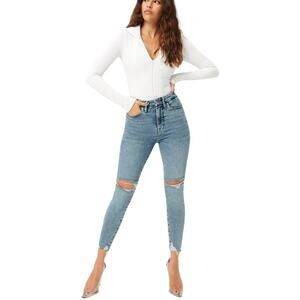 Good American Jeans Good Waist Crop Skinny High Rise Chewed Hem Blue799 6/28 NWT